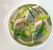 Orata al vapore,salsa di ostriche,bagna cauda,cavoletti di Bruxelles,salicornia